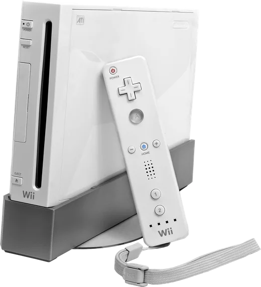 Nintendo Wii console standing upright