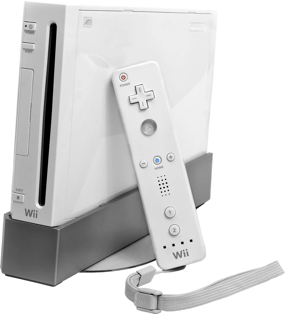 Nintendo Wii console standing upright